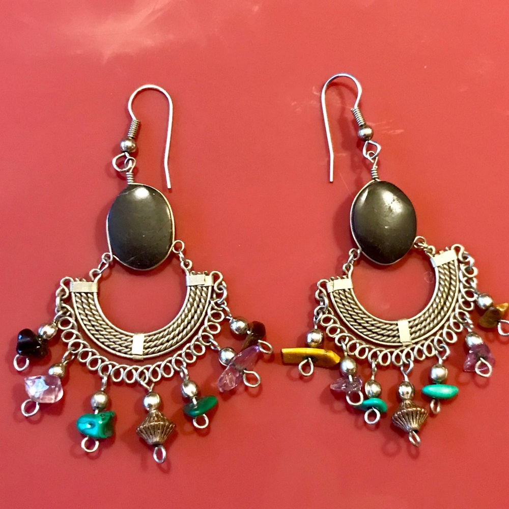 Boho Vintage mixed stone chandelier earrings